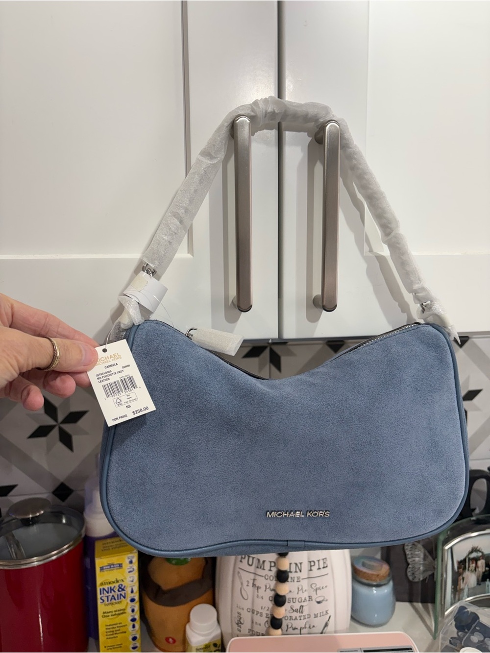 Michael Kors NWT Blue Suede Carmella